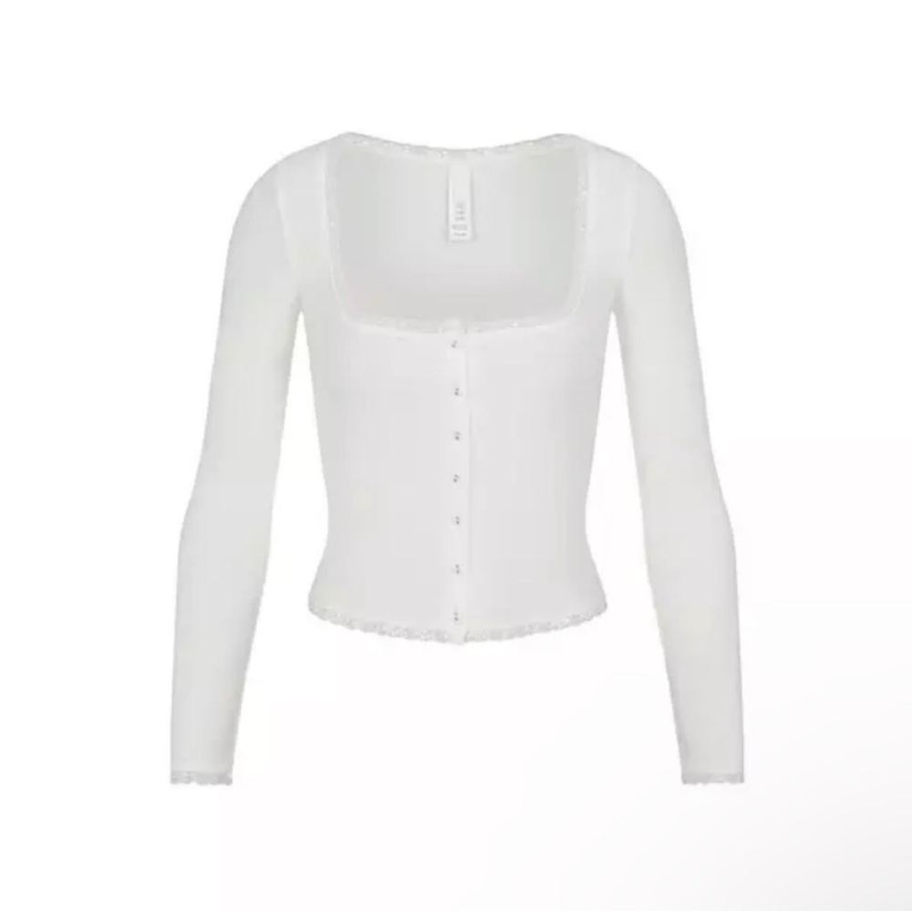 SKIMS White Long Sleeve Square Neck Hook-and-Eye Top